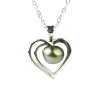 Silver Heart Tahitian Keshi Pearl Necklace