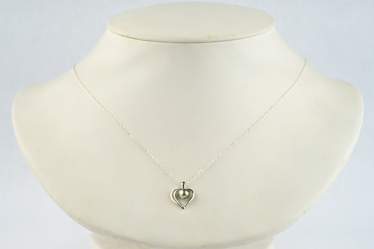 Silver Heart Tahitian Keshi Pearl Necklace