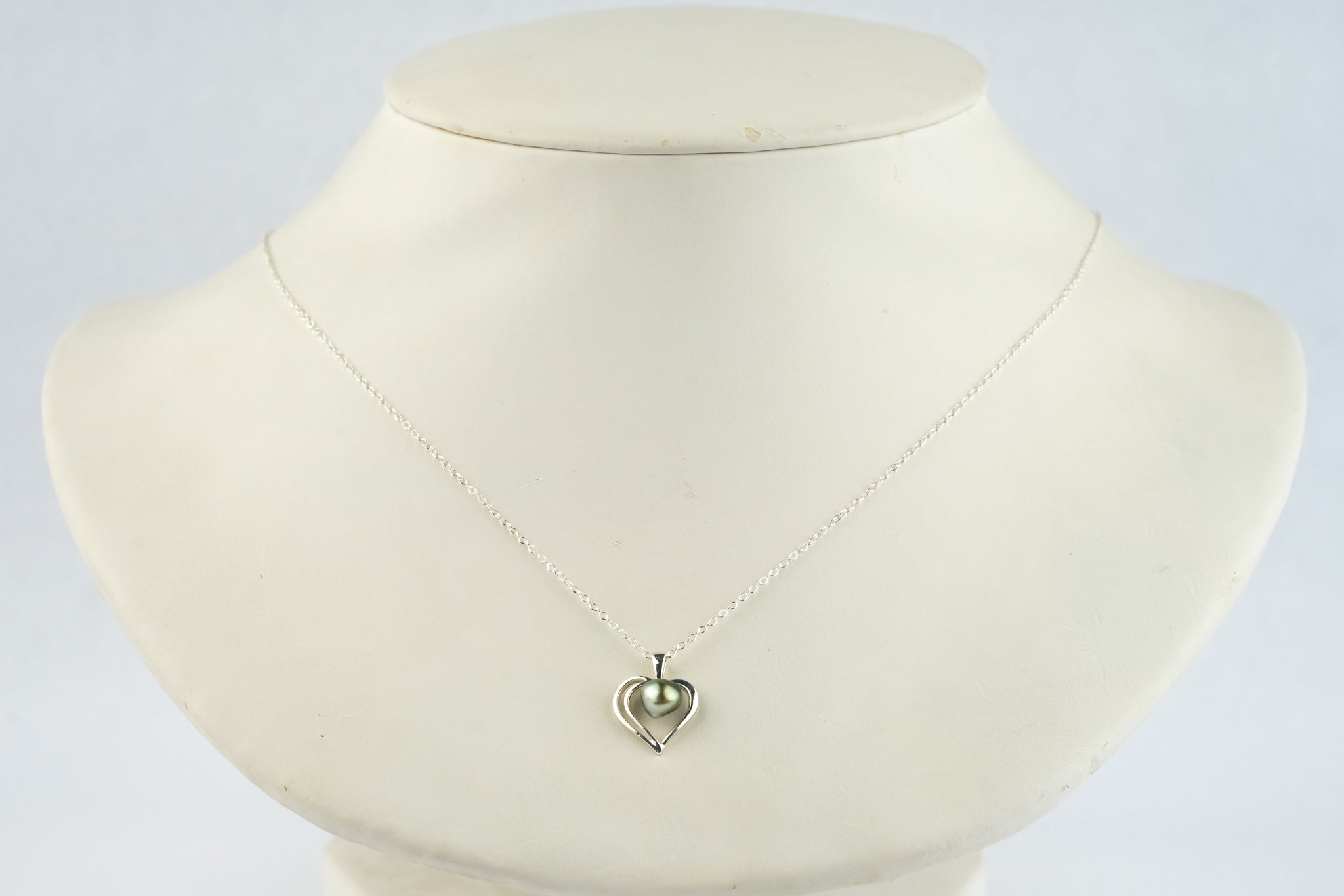 Silver Heart Tahitian Keshi Pearl Necklace