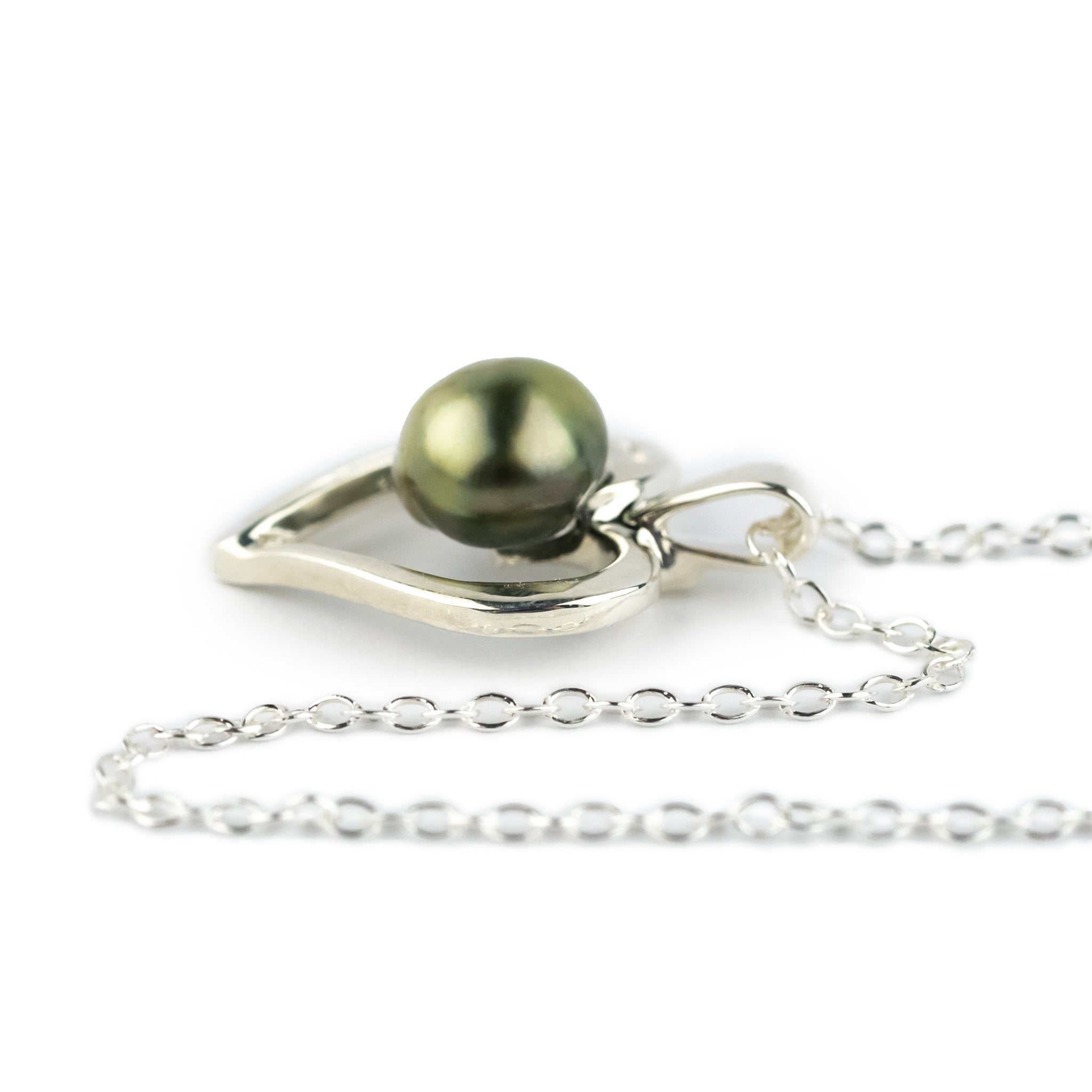 Silver Heart Tahitian Keshi Pearl Necklace