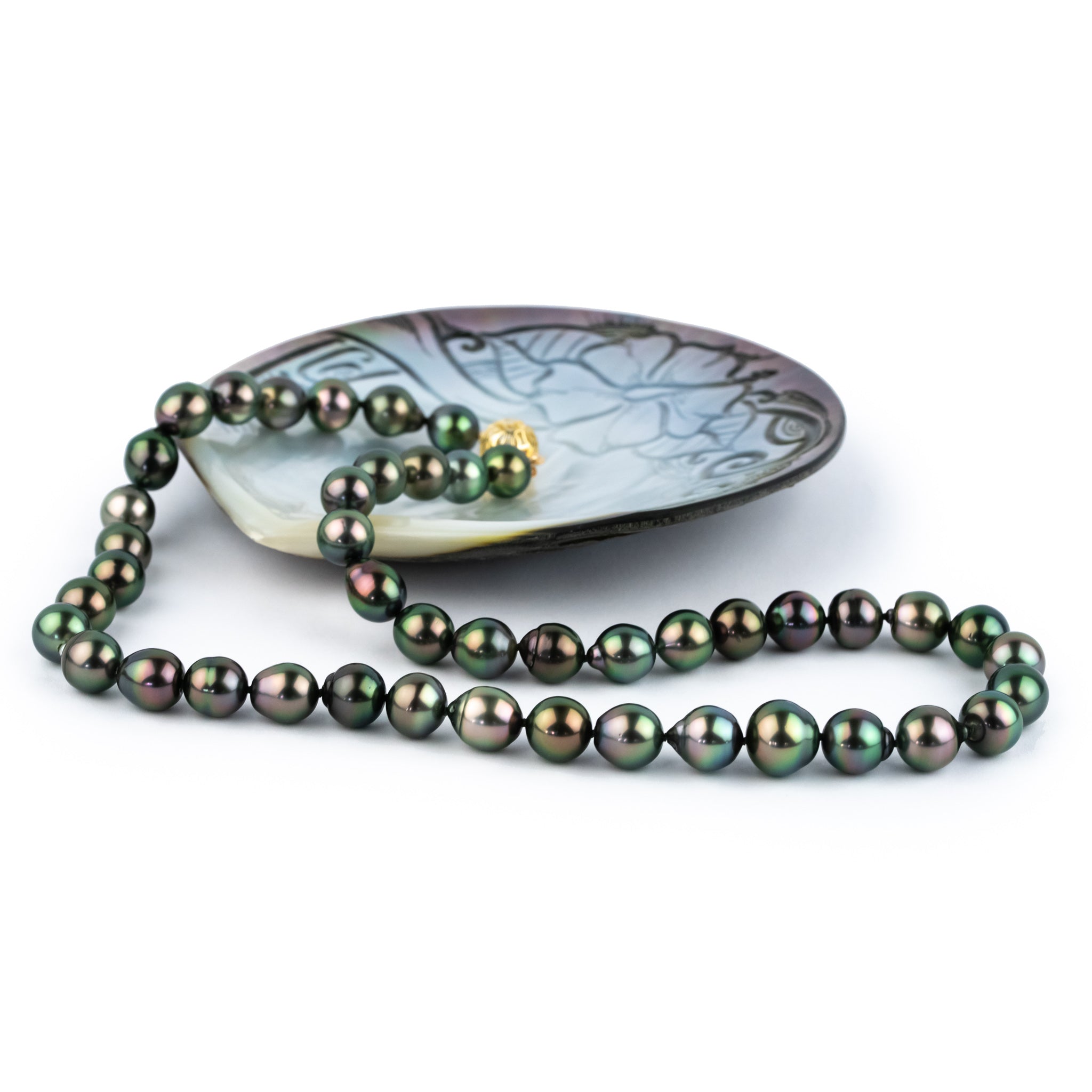 Kaleidoscopic Peacock 8.9-11.5mm Tahitian Pearl Strand