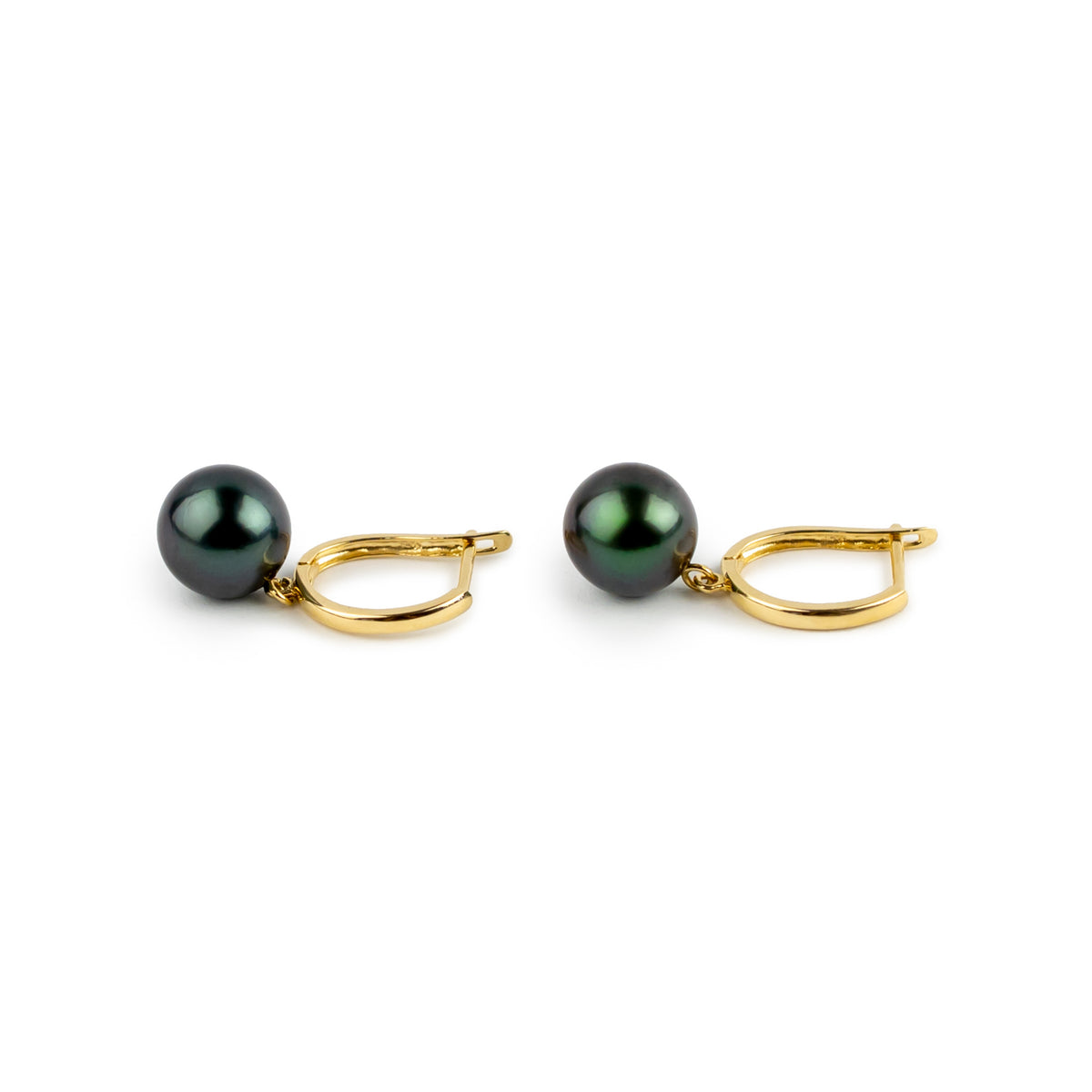 Midnight Purple 8.8mm Tahitian Pearl U-Hoop Earrings on 14K Yellow Gold