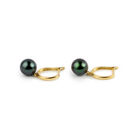 Midnight Purple 8.8mm Tahitian Pearl U-Hoop Earrings on 14K Yellow Gold