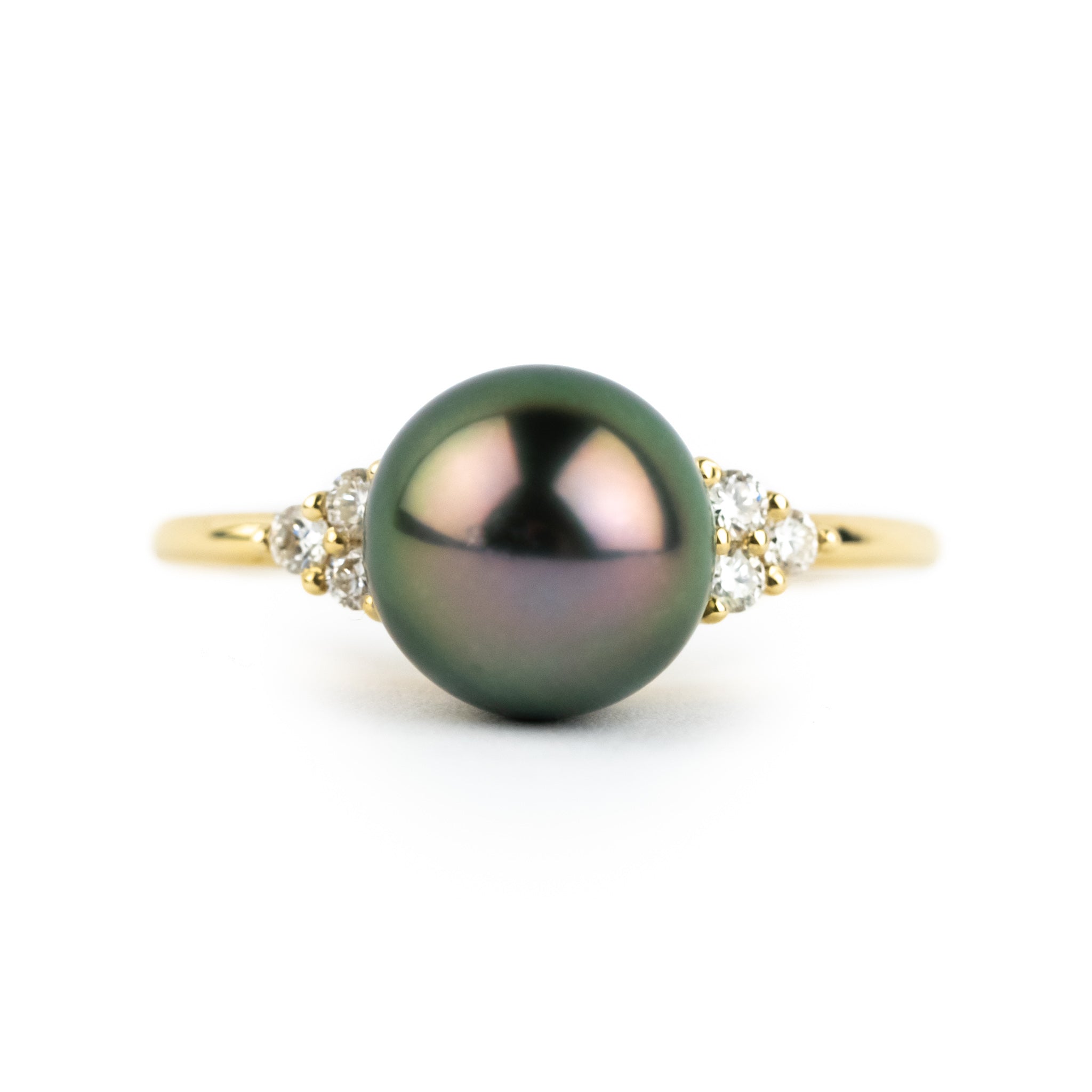 Tahitian Pearl & Diamond Toru Ring on 14K Yellow Gold