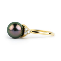 Tahitian Pearl & Diamond Toru Ring on 14K Yellow Gold