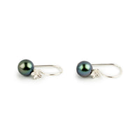 Deep Sea Baroque Tahitian Pearl Hibiscus Hook Earrings
