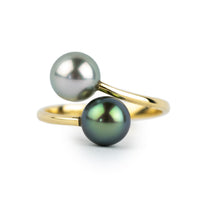 Harmony Double Tahitian Pearl Ring on 14K Yellow Gold