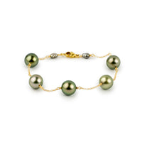 Golden Green Tin-Cup Tahitian Pearl Bracelet on 14/20 Gold Filled