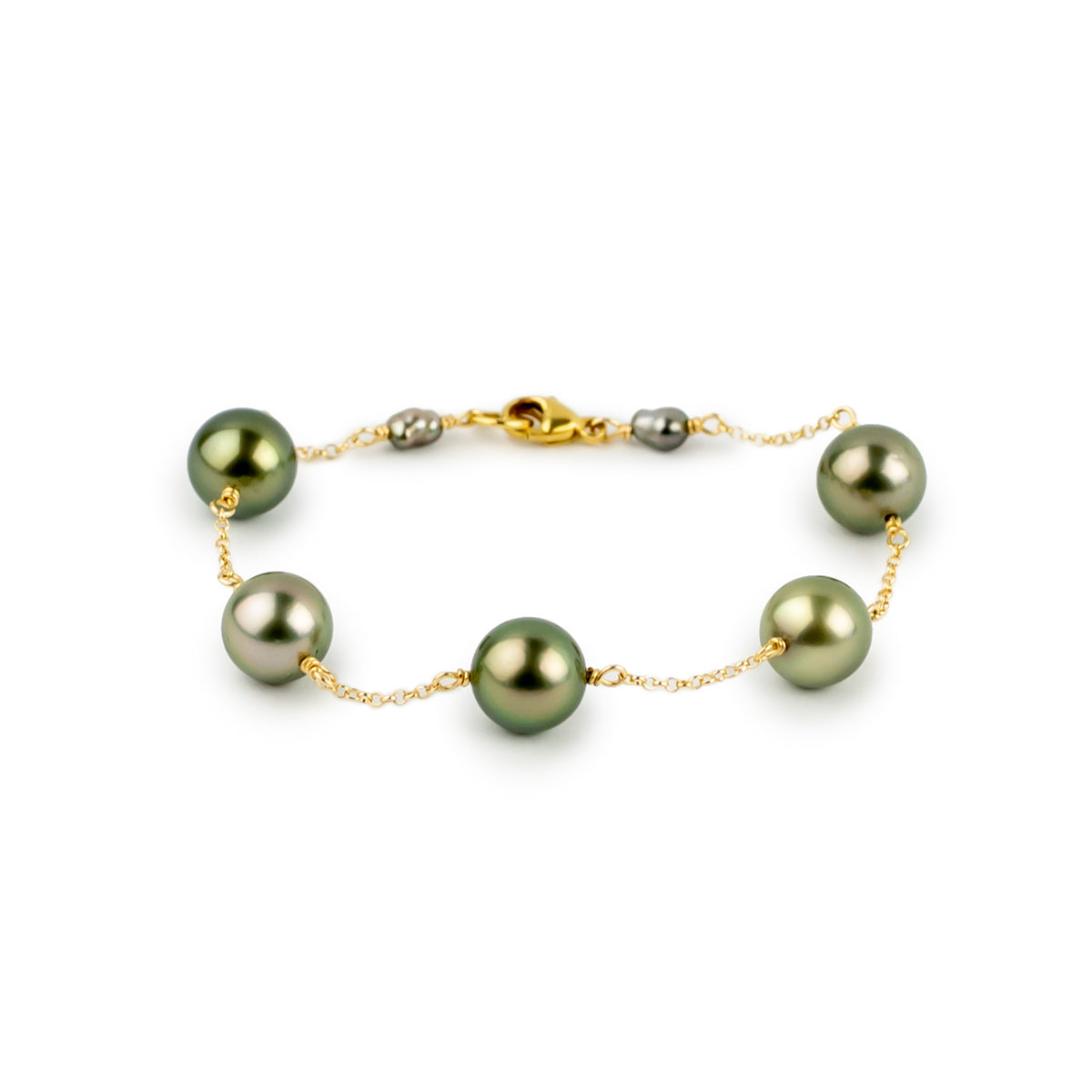 Golden Green Tin-Cup Tahitian Pearl Bracelet on 14/20 Gold Filled