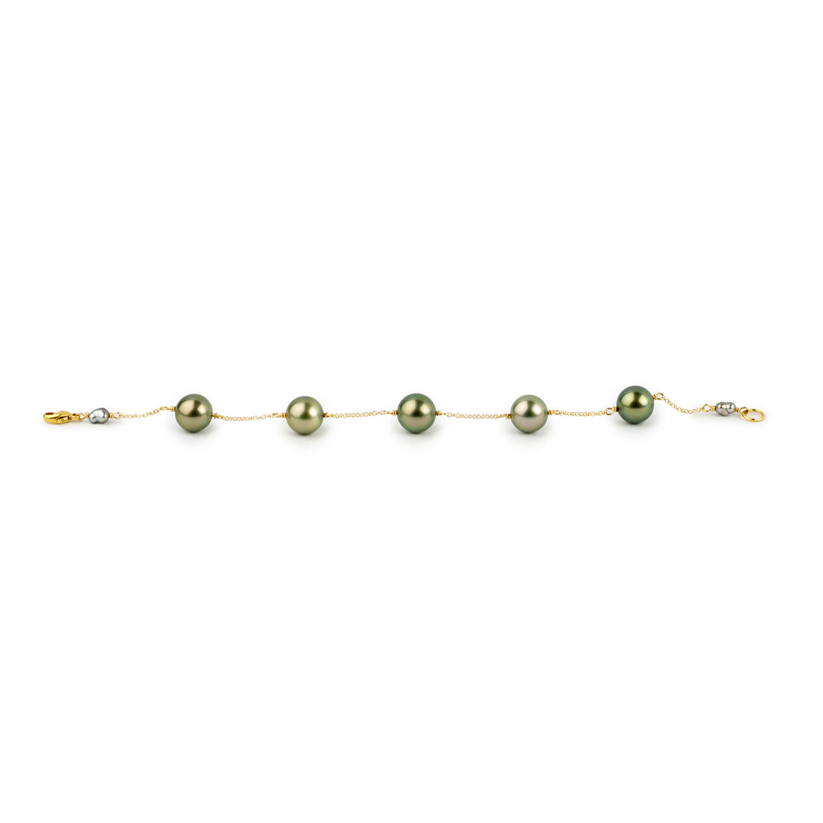 Golden Green Tin-Cup Tahitian Pearl Bracelet on 14/20 Gold Filled
