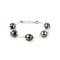 Prismatic Circled Tin-Cup Tahitian Pearl Bracelet on Sterling Silver