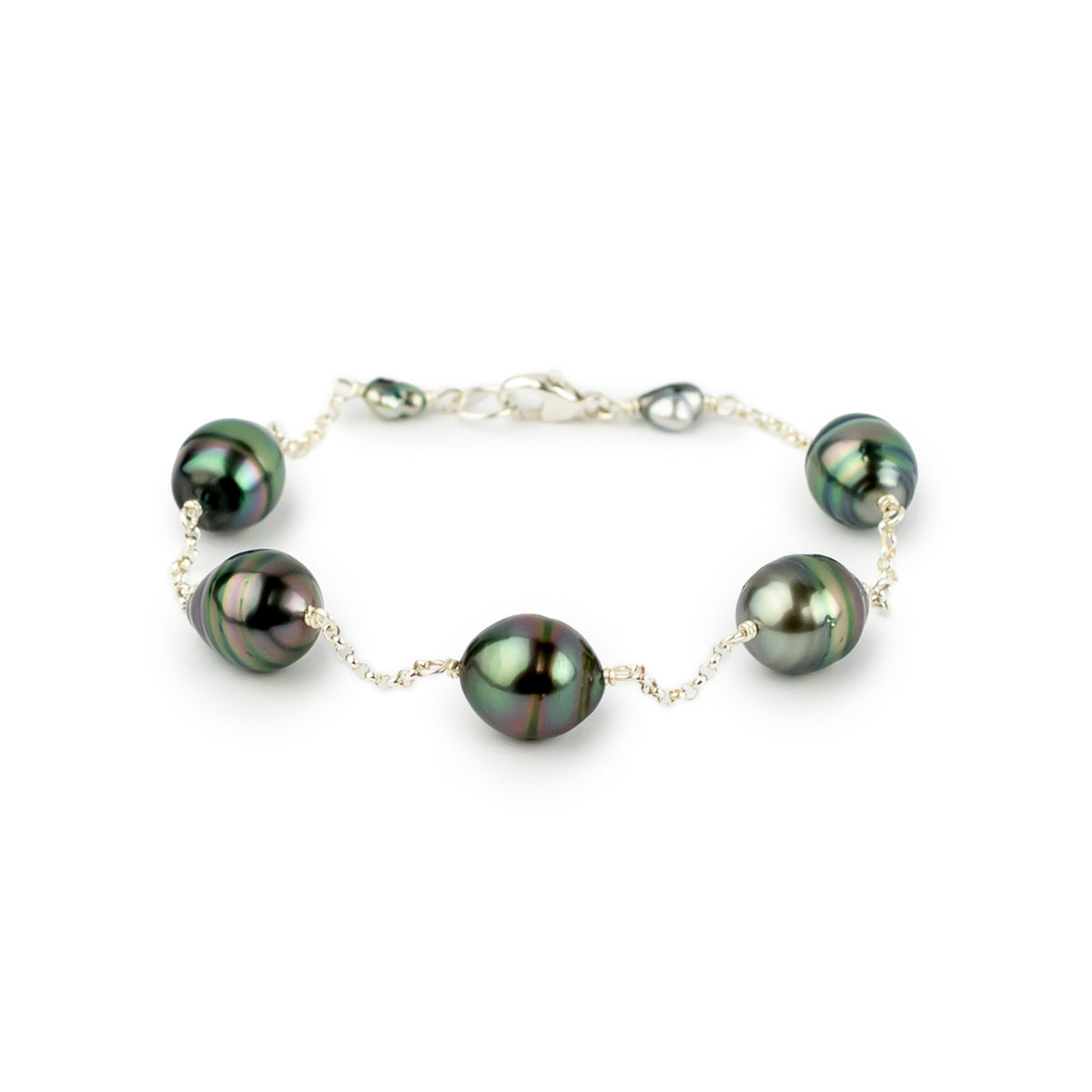 Prismatic Circled Tin-Cup Tahitian Pearl Bracelet on Sterling Silver
