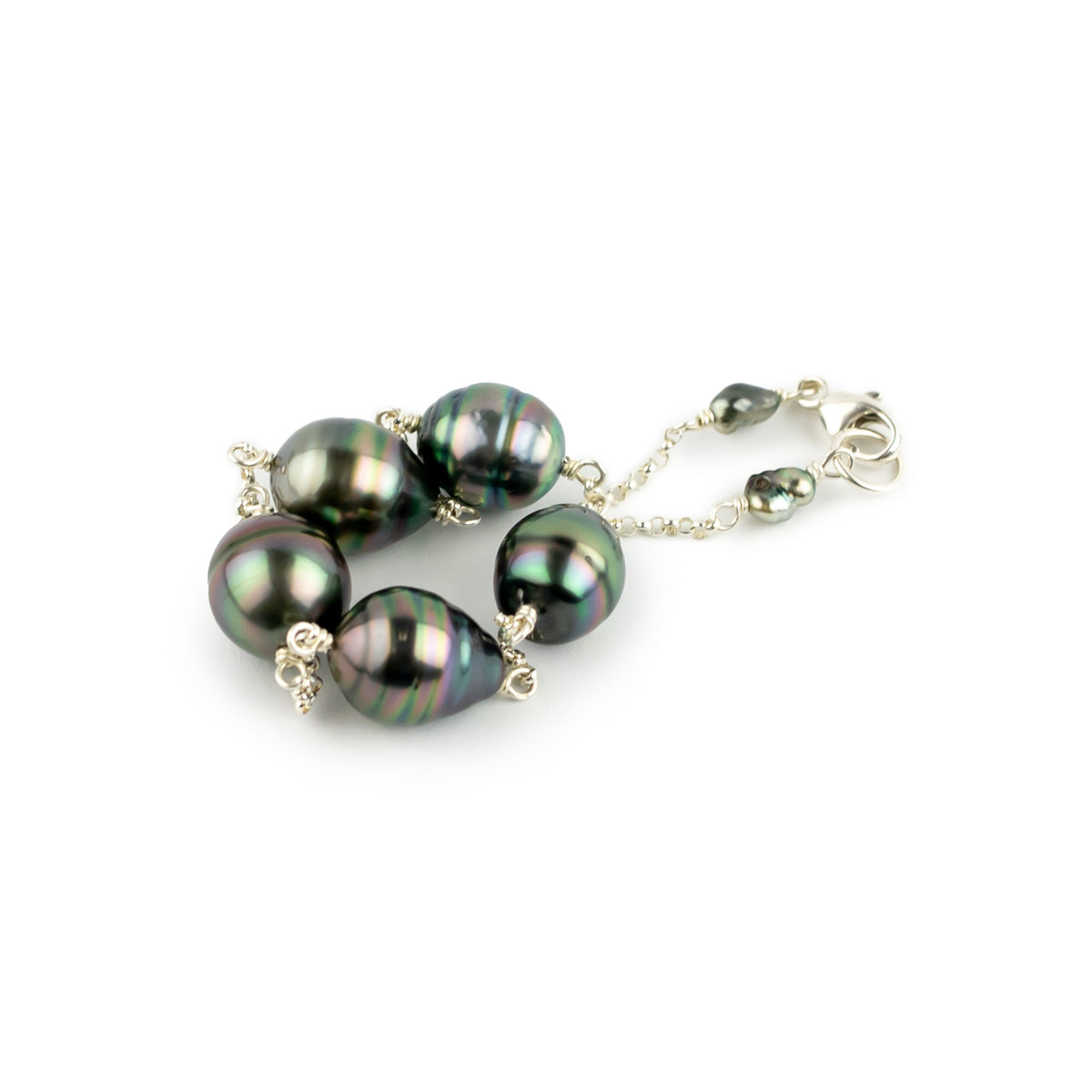 Prismatic Circled Tin-Cup Tahitian Pearl Bracelet on Sterling Silver