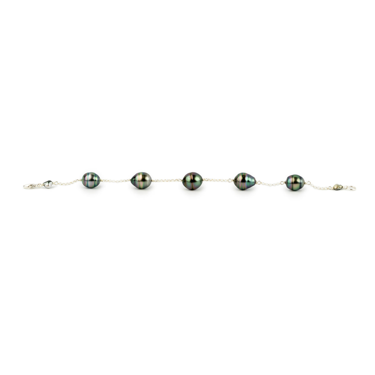 Prismatic Circled Tin-Cup Tahitian Pearl Bracelet on Sterling Silver