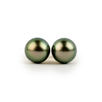 Warm Golden Green 8.4-8.8mm Tahitian Pearl Stud Earrings