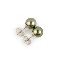 Warm Golden Green 8.4-8.8mm Tahitian Pearl Stud Earrings