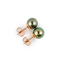 Warm Golden Green 8.4-8.8mm Tahitian Pearl Stud Earrings