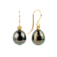 Plum Green Circled Tahitian Pearl Dangles on 14/20 Gold-Filled