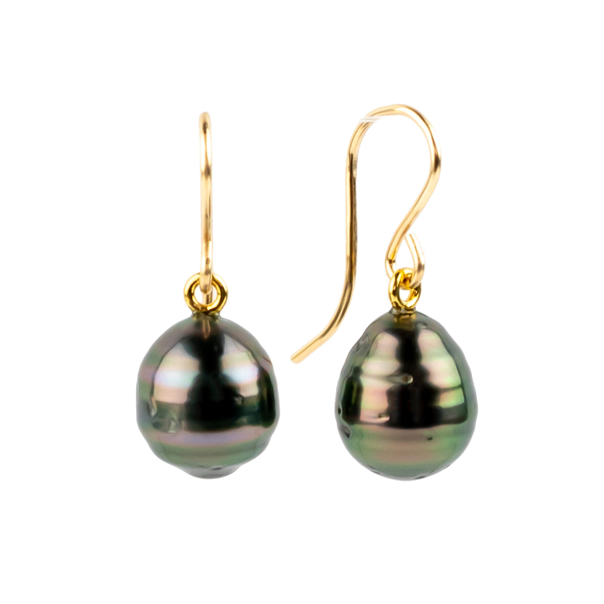 Plum Green Circled Tahitian Pearl Dangles on 14/20 Gold-Filled