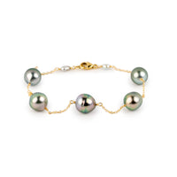 Cotton Candy Glow Tahitian Pearl Tin Cup Bracelet on 14K Yellow Gold