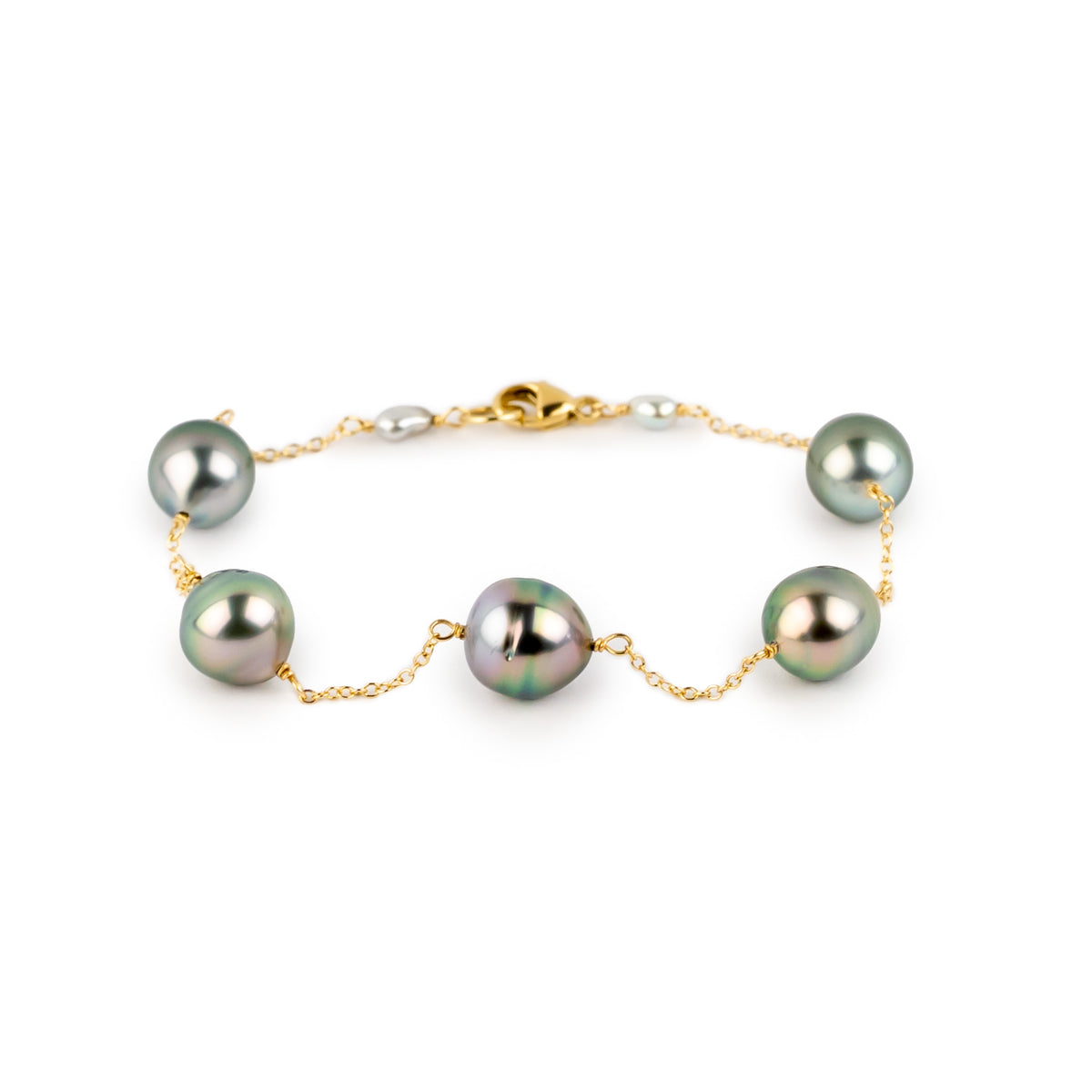 Cotton Candy Glow Tahitian Pearl Tin Cup Bracelet on 14K Yellow Gold