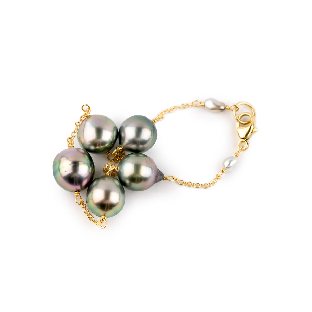 Cotton Candy Glow Tahitian Pearl Tin Cup Bracelet on 14K Yellow Gold