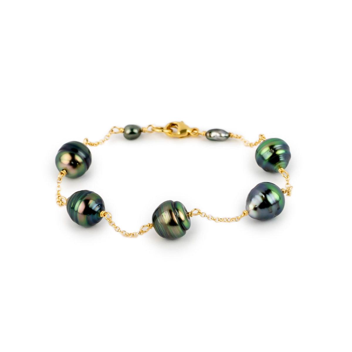 Ocean Waves Circled Tin-Cup Tahitian Pearl Bracelet on Gold Filled