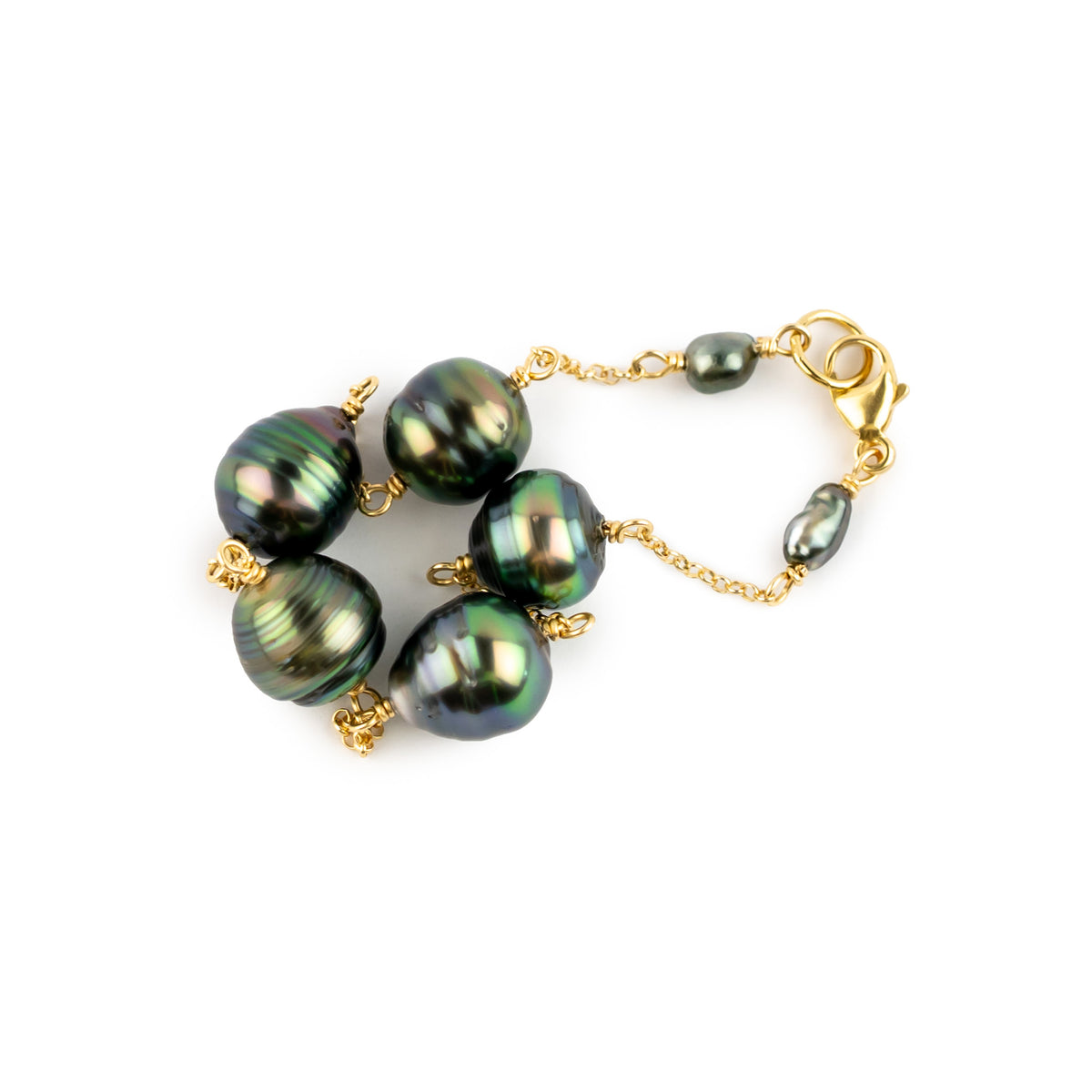Ocean Waves Circled Tin-Cup Tahitian Pearl Bracelet on Gold Filled