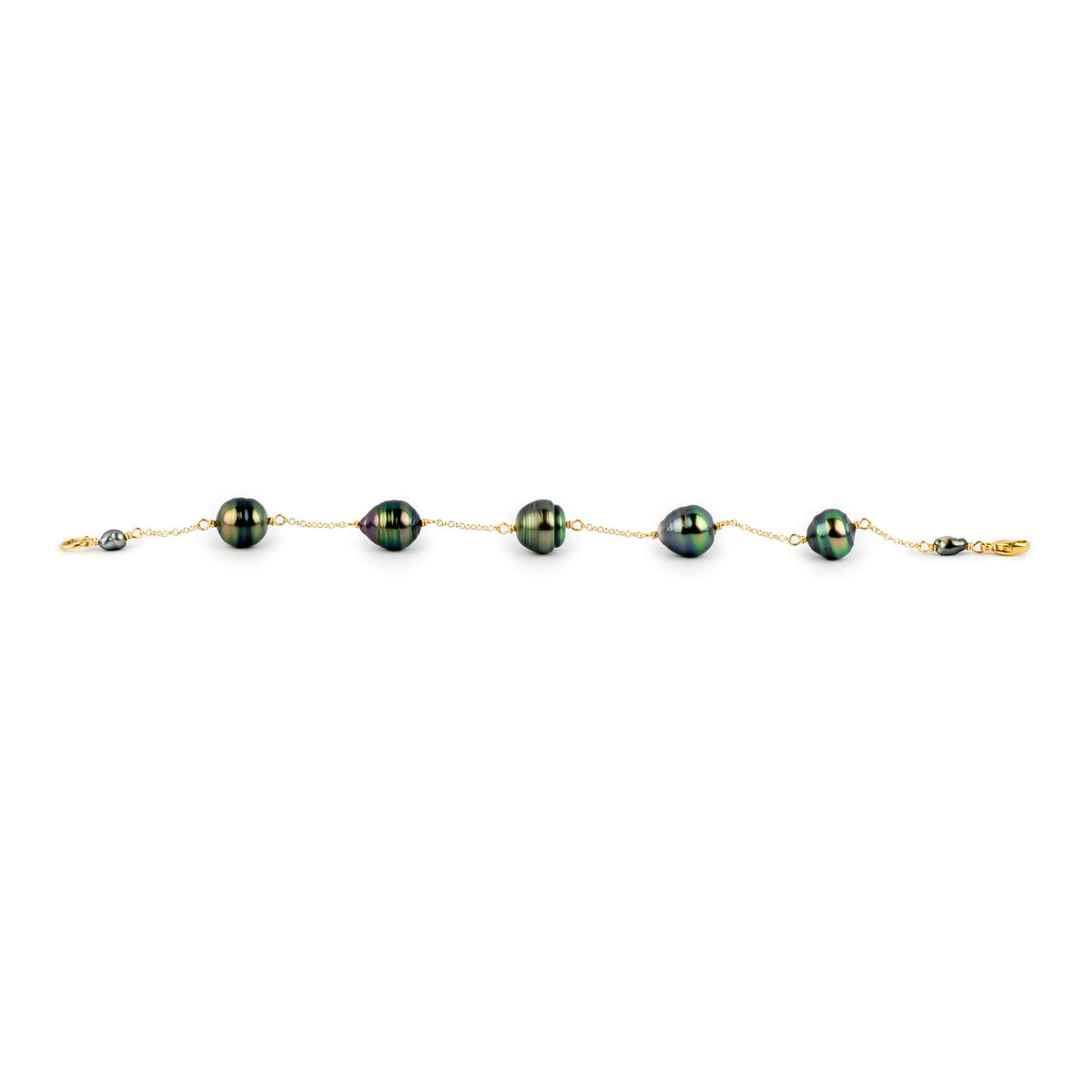 Ocean Waves Circled Tin-Cup Tahitian Pearl Bracelet on Gold Filled