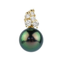 Peacock Green Pearl & Diamond Asteria Pendant or Necklace on 14K Yellow Gold