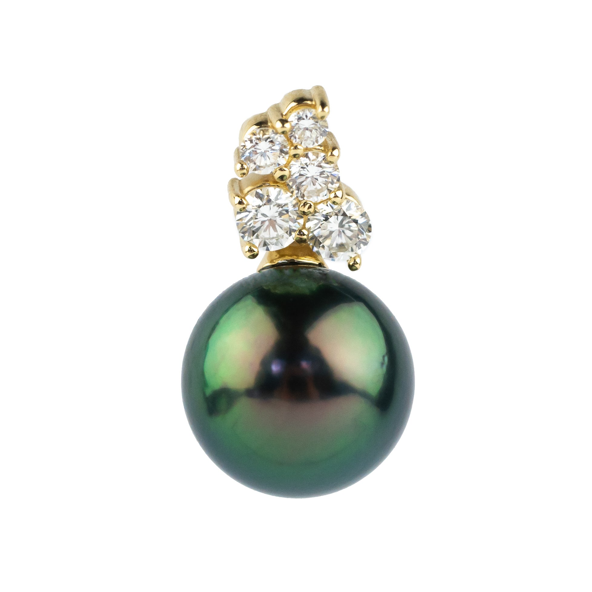 Peacock Green Pearl & Diamond Asteria Pendant or Necklace on 14K Yellow Gold