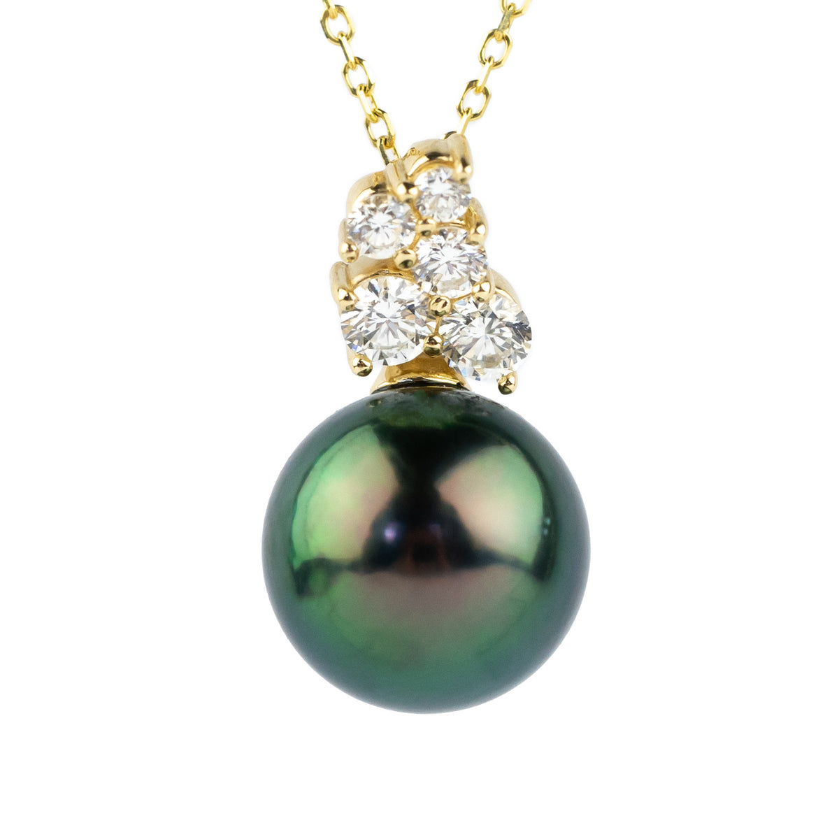 Peacock Green Pearl & Diamond Asteria Pendant or Necklace on 14K Yellow Gold