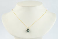Peacock Green Pearl & Diamond Asteria Pendant or Necklace on 14K Yellow Gold