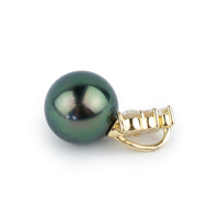 Peacock Green Pearl & Diamond Asteria Pendant or Necklace on 14K Yellow Gold