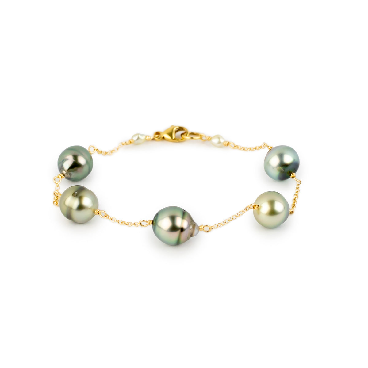 Glowing Golden Blue Tin-Cup Tahitian Pearl Bracelet on 14/20 Gold Filled