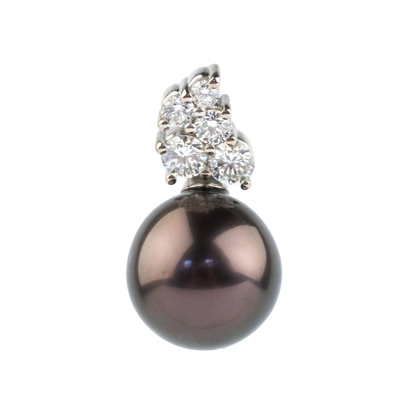 Chocolate Aubergine Tahitian Pearl & Diamond Asteria Pendant or Necklace on 14K White Gold