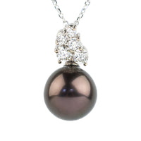 Chocolate Aubergine Tahitian Pearl & Diamond Asteria Pendant or Necklace on 14K White Gold