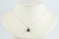 Chocolate Aubergine Tahitian Pearl & Diamond Asteria Pendant or Necklace on 14K White Gold