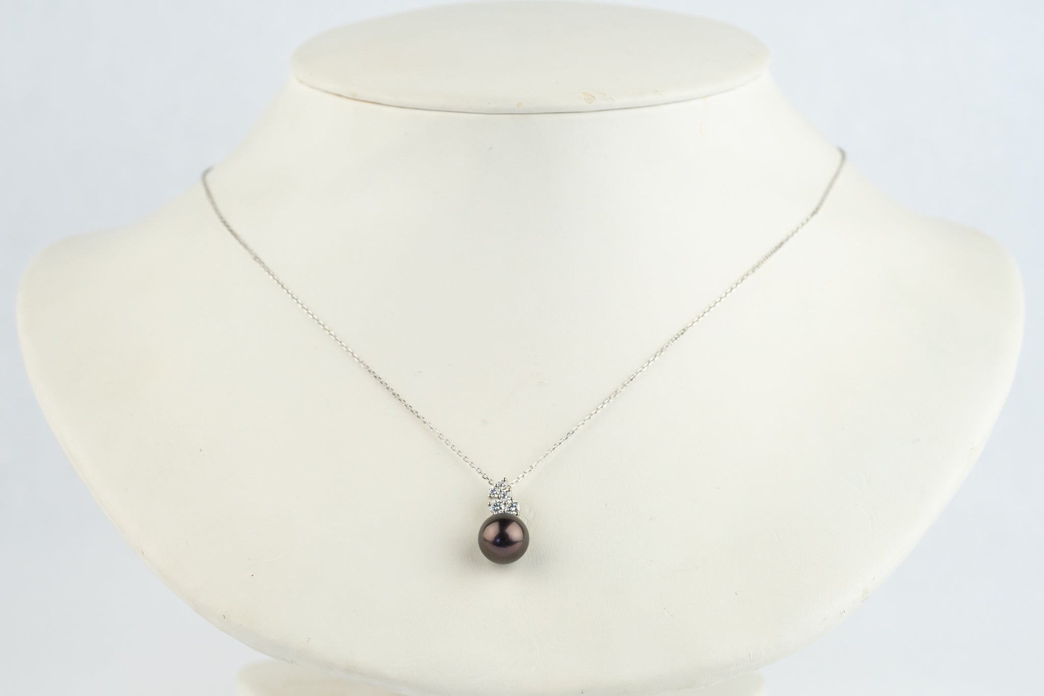 Chocolate Aubergine Tahitian Pearl & Diamond Asteria Pendant or Necklace on 14K White Gold