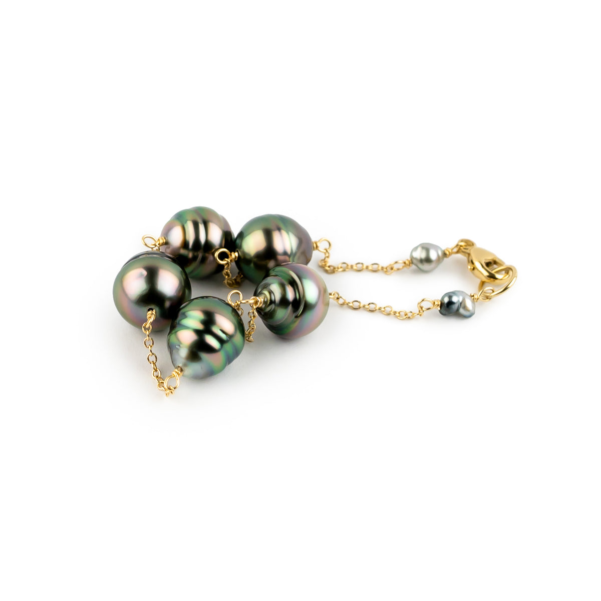 Hibiscus Tahitian Pearl Tin Cup Bracelet on 14K Yellow Gold