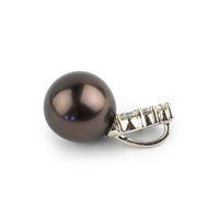 Chocolate Aubergine Tahitian Pearl & Diamond Asteria Pendant or Necklace on 14K White Gold
