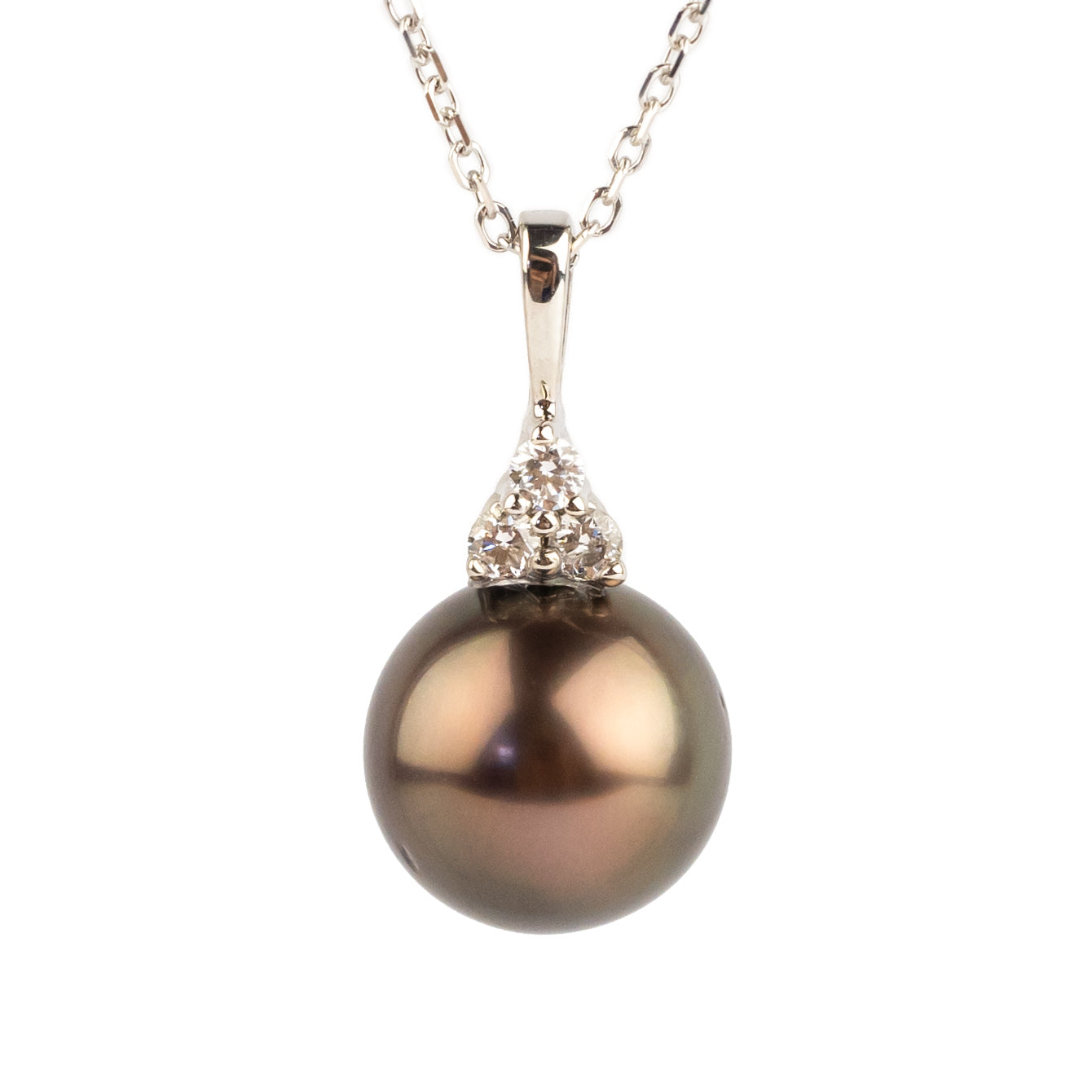Vermillion Tahitian Pearl & Diamond Toru Necklace on 14K White Gold