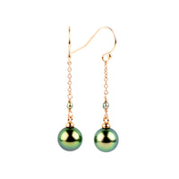 Electric Green Tahitian Pearl Poseidon Earrings on 14K Rose Gold