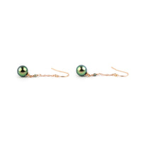 Electric Green Tahitian Pearl Poseidon Earrings on 14K Rose Gold