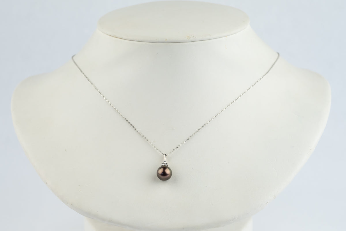 Vermillion Tahitian Pearl & Diamond Toru Necklace on 14K White Gold