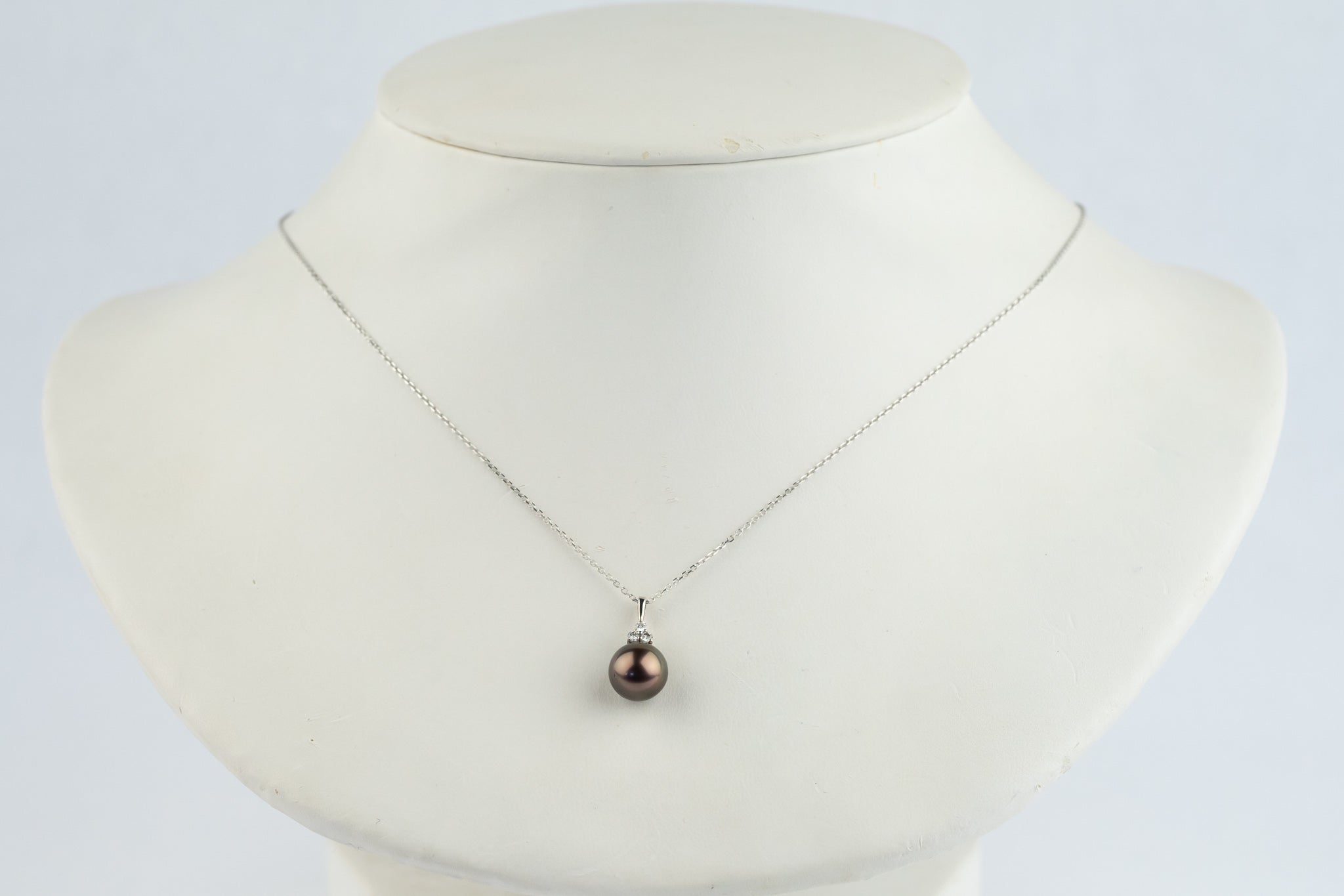 Vermillion Tahitian Pearl & Diamond Toru Necklace on 14K White Gold