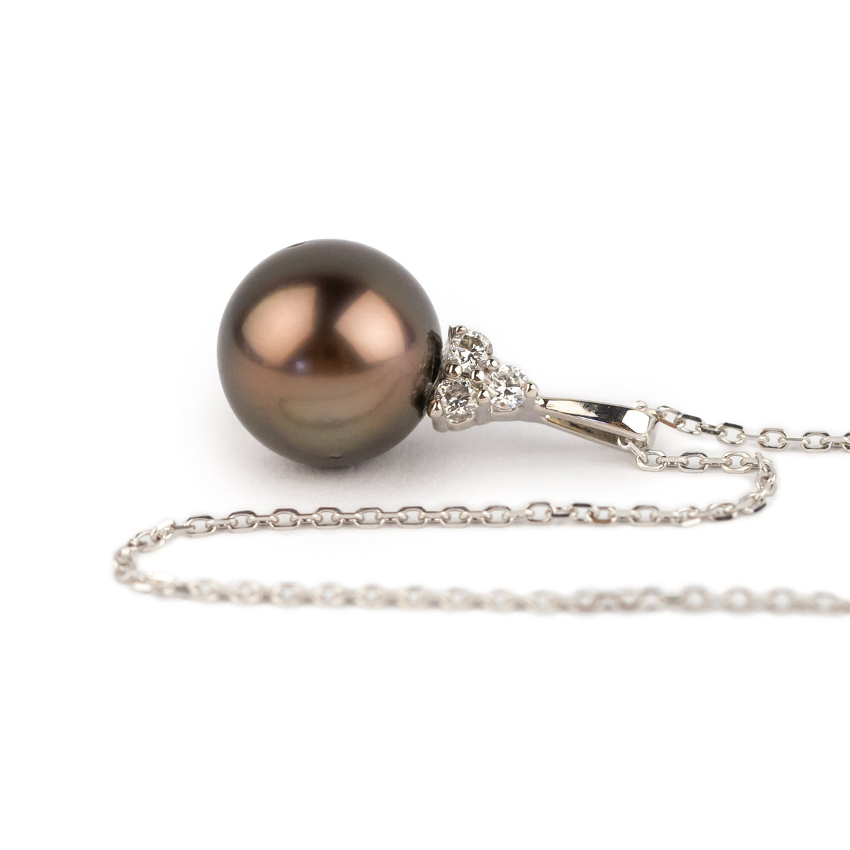 Vermillion Tahitian Pearl & Diamond Toru Necklace on 14K White Gold
