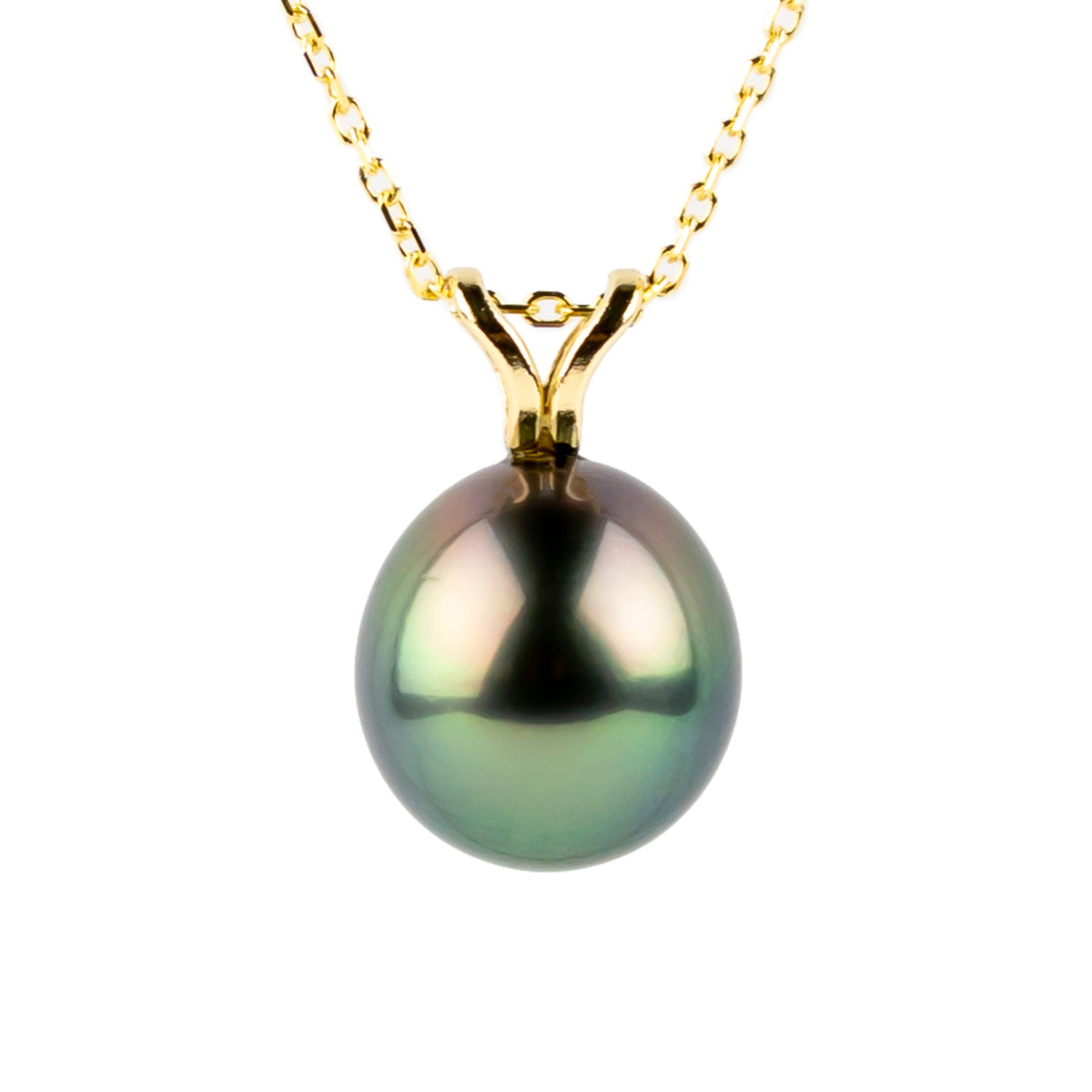 Ocean Sunset 9mm Tahitian Pearl I'a Necklace on 14K Yellow Gold