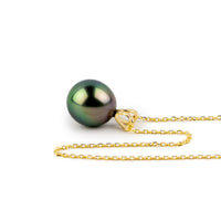 Ocean Sunset 9mm Tahitian Pearl I'a Necklace on 14K Yellow Gold