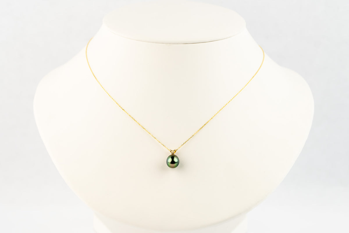 Ocean Sunset 9mm Tahitian Pearl I'a Necklace on 14K Yellow Gold